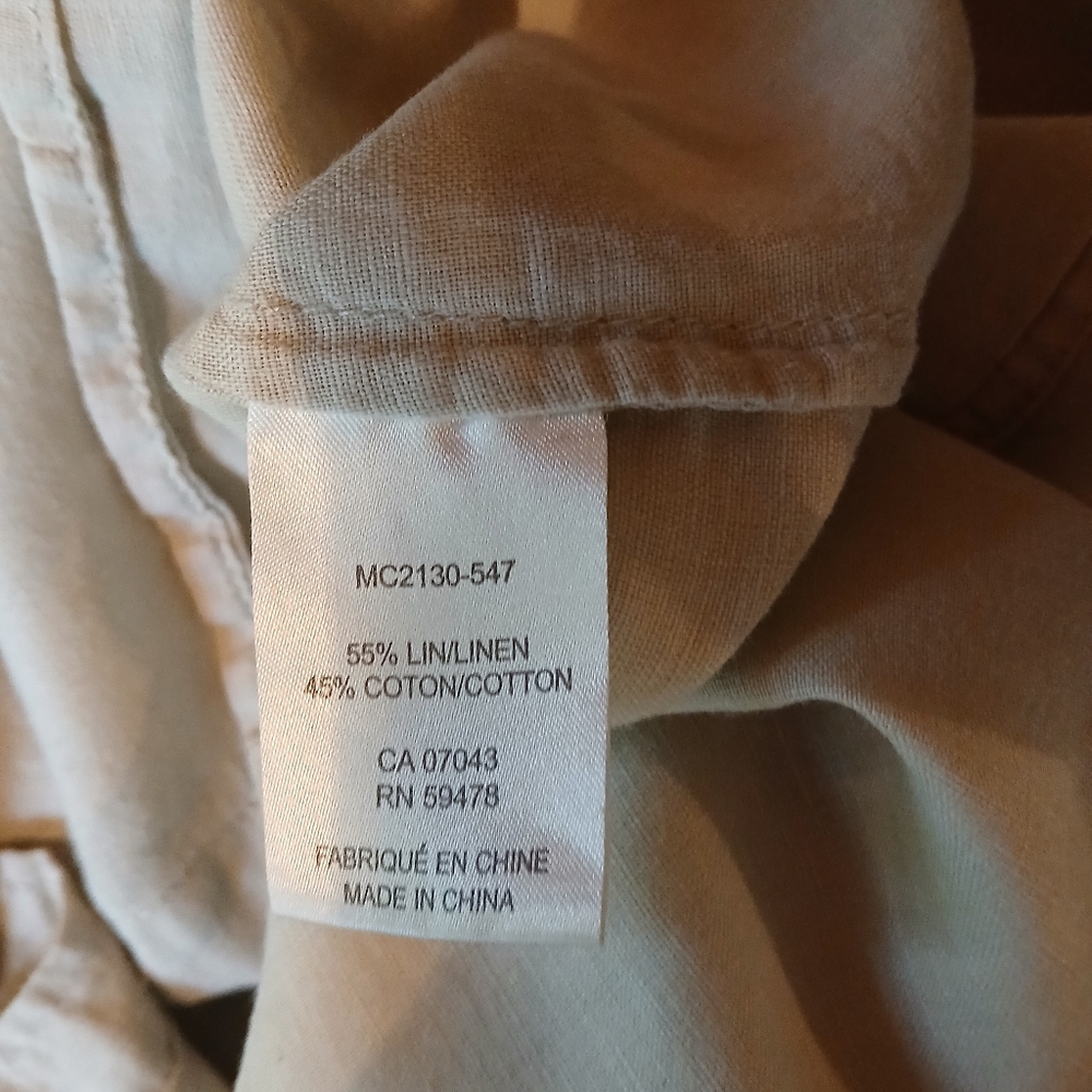 Saint Troez West Buff Linen Cotton Button Down Shirt Size Medium - Picture 6 of 7